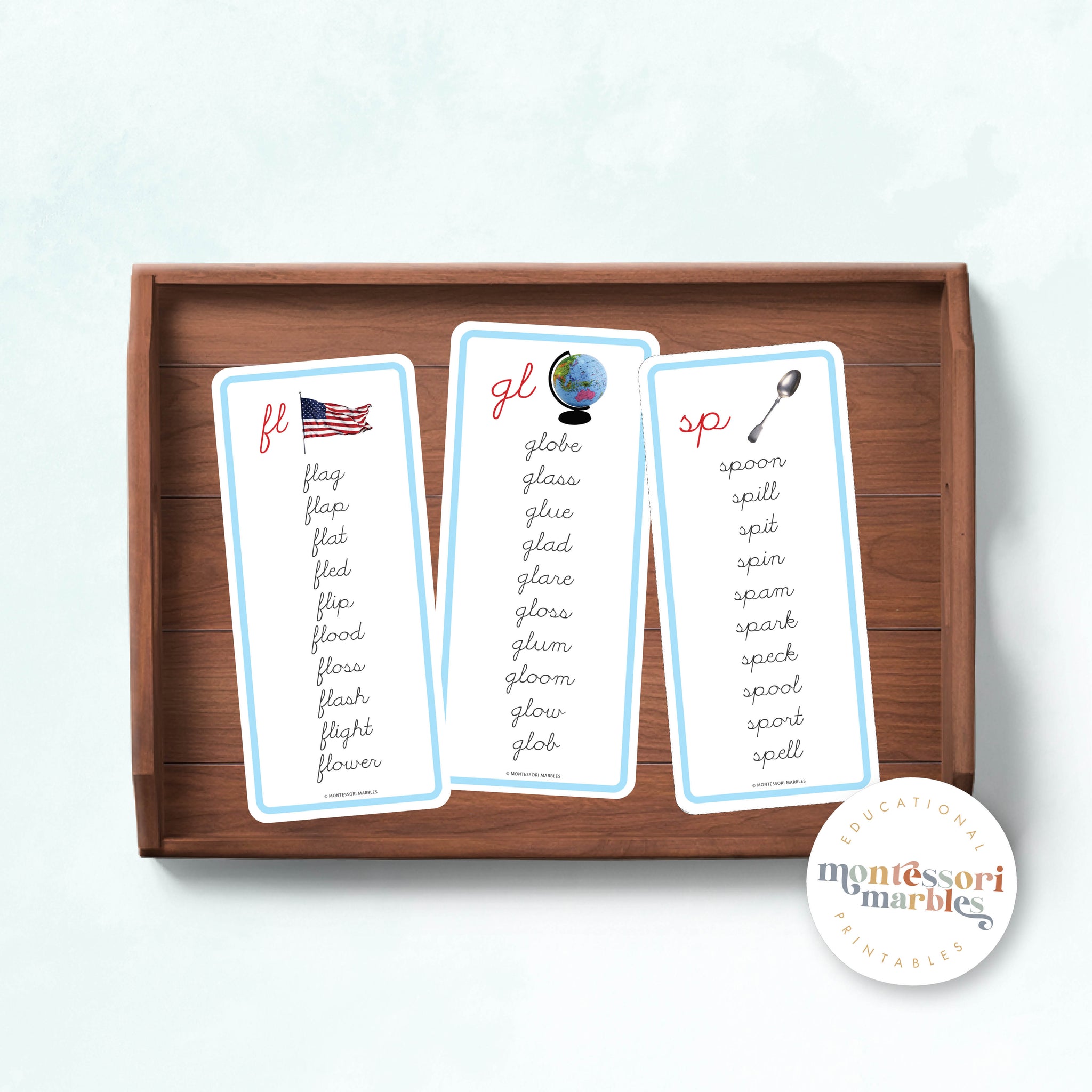 Montessori Blue Series Word Lists for Beginning Blends (Cursive ...