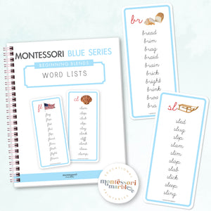 Montessori Blue Series Word Lists for Beginning Blends (Cursive)