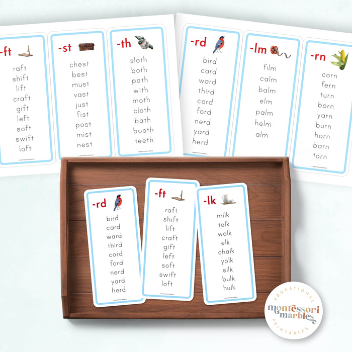 Montessori Blue Series Word Lists for Ending Blends