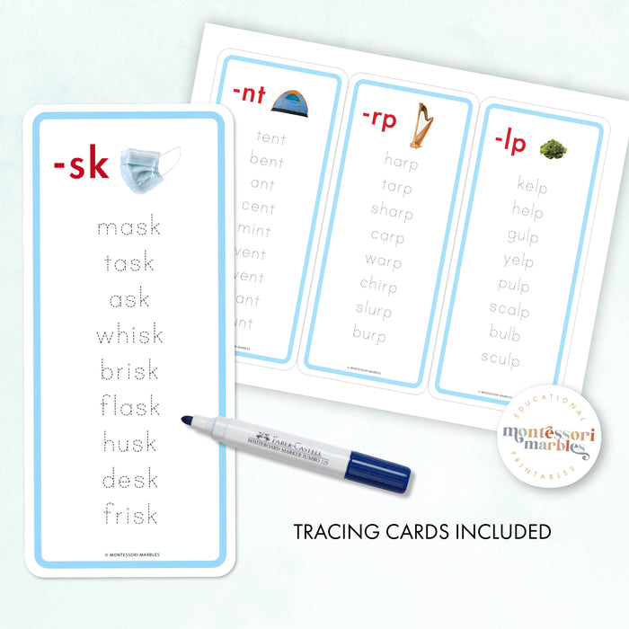 Montessori Blue Series Word Lists for Ending Blends