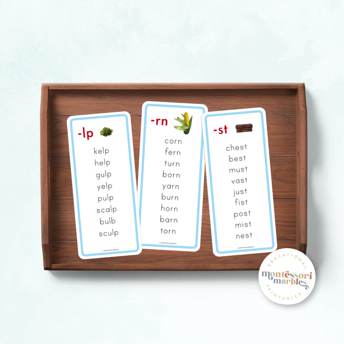 Montessori Blue Series Word Lists for Ending Blends