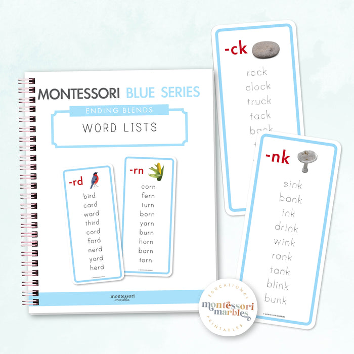 Montessori Blue Series Word Lists for Ending Blends