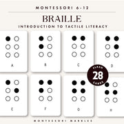 Braille alphabet flash cards exploring tactile literacy — ages 6-9