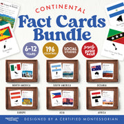 Continental fact cards bundle organized by world continents