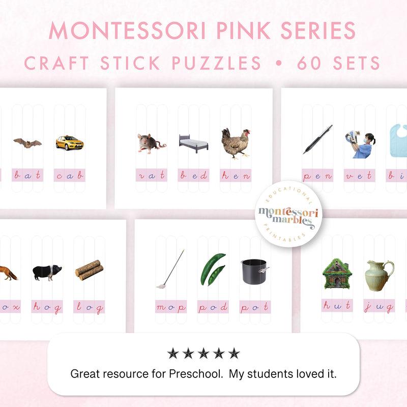 Montessori Pink Series CVC Puzzles | Cursive