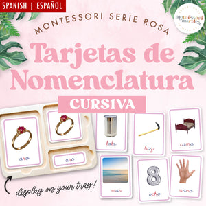 Montessori Serie Rosa Tarjetas de Nomenclatura | Cursiva