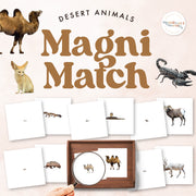 Desert animals magnifying glass matching activity for biome study — ages 3-6