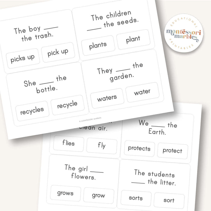 Earth Day Action Verbs Clip Cards