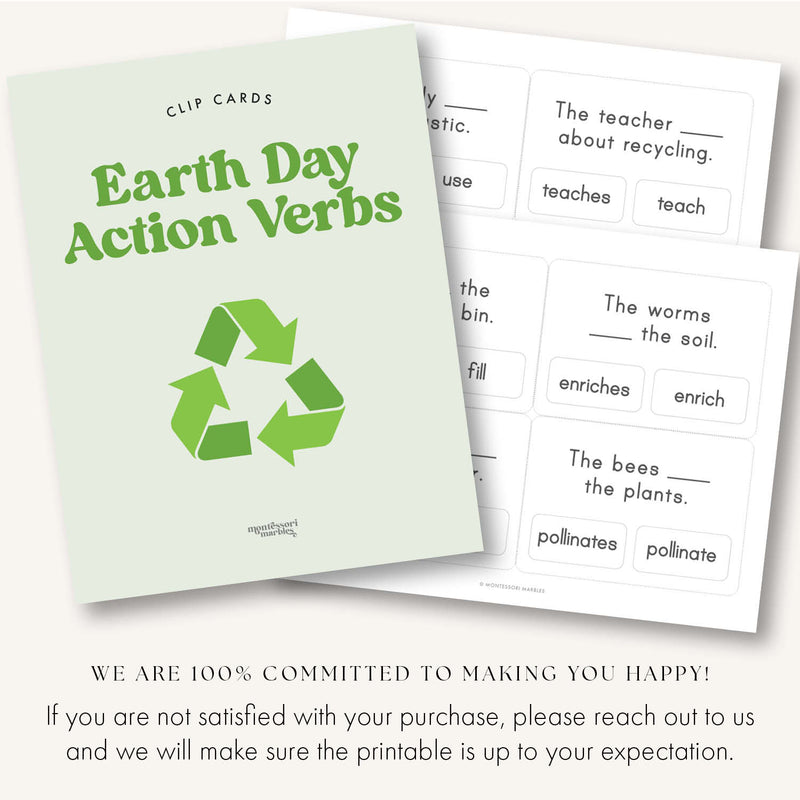 Earth Day Action Verbs Clip Cards