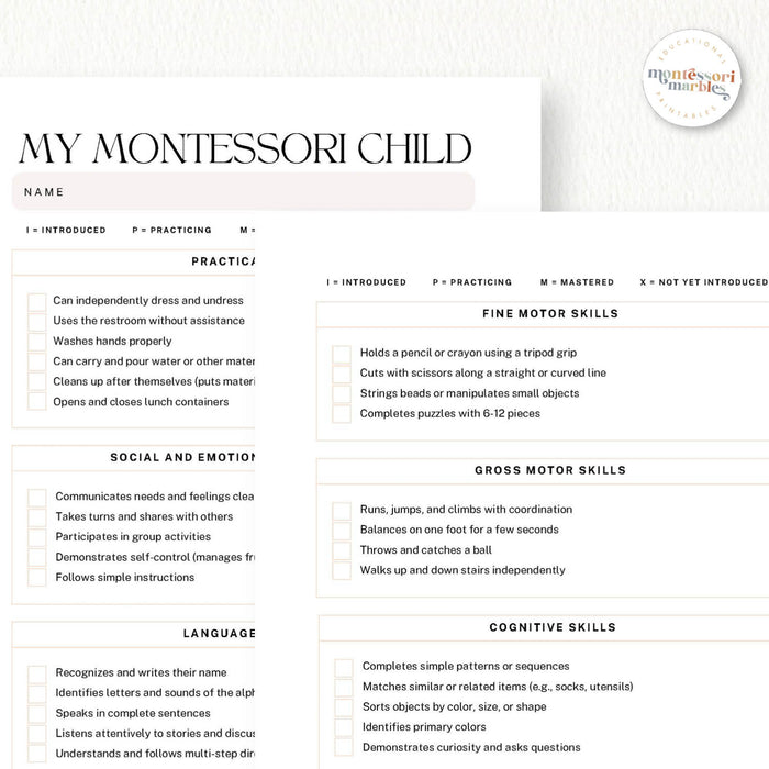 Montessori 3-6 Evaluation Kit and Checklists