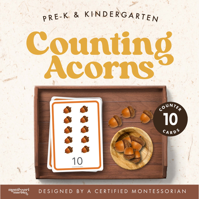 Acorns counting 1-10 for math and fall learning — ages 3-6