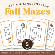 Easy autumn mazes for fine motor skill practice and fall themes