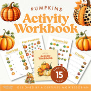 Fall-themed pumpkin and Thanksgiving activity pages — ages 3-6