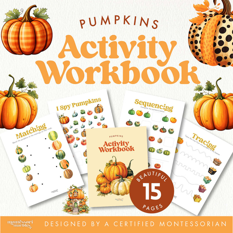 Fall-themed pumpkin and Thanksgiving activity pages — ages 3-6