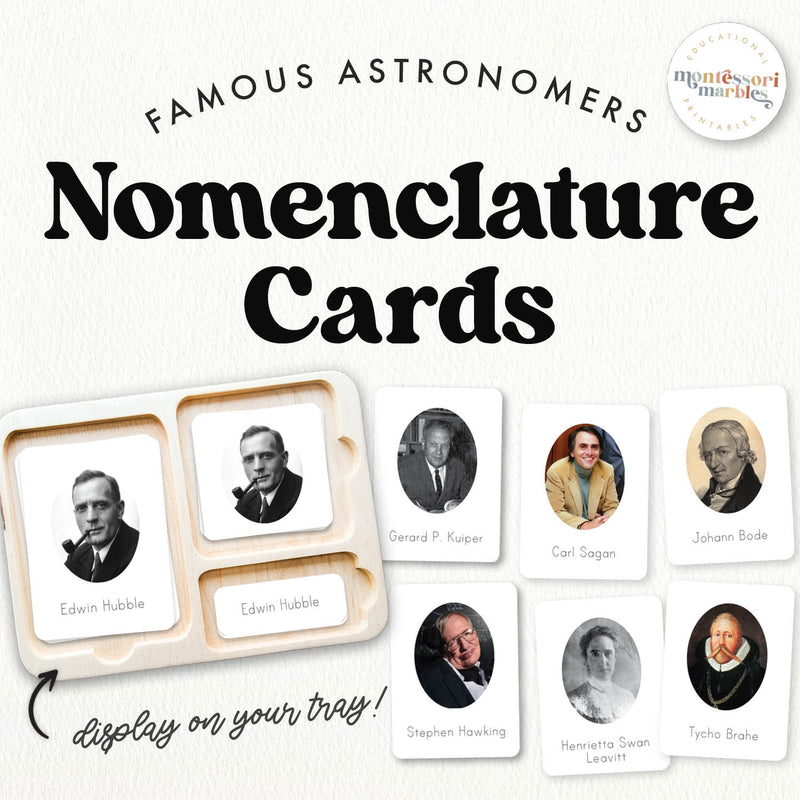Famous astronomers cards for space learning — ages 3-6