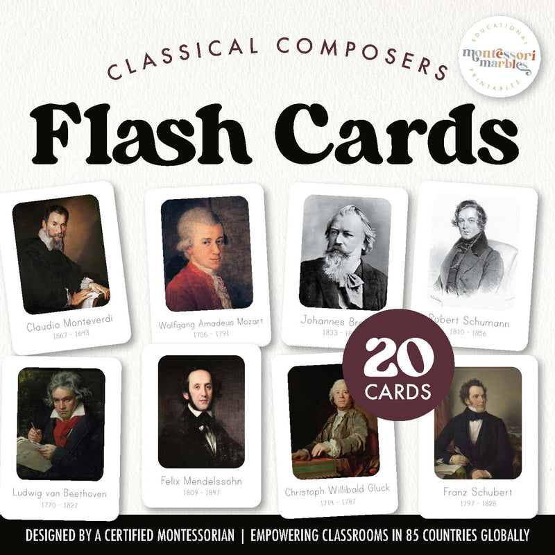 Famous classical composers flash cards for music history — ages 3-6