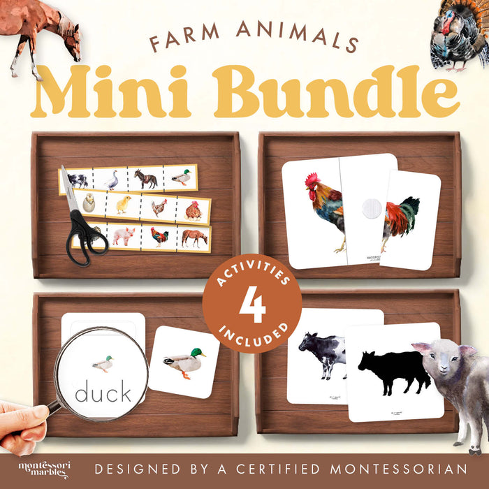 Farm Animals Mini Bundle - 4 Montessori Activities for Ages 3-6