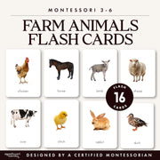 Farm animals photograph flash cards with vocabulary labeling — ages 3-6