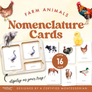 Farm animals nomenclature cards with labels — ages 3-6