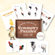 Farm animal symmetry puzzles for visual matching — ages 3-6