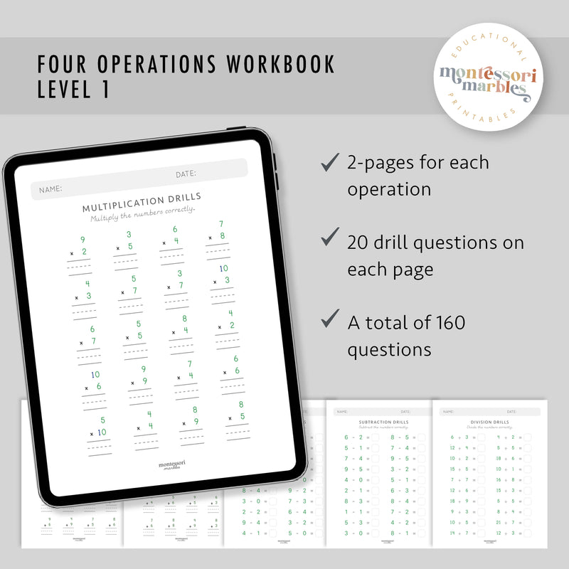Math Operations Workbook Level 1