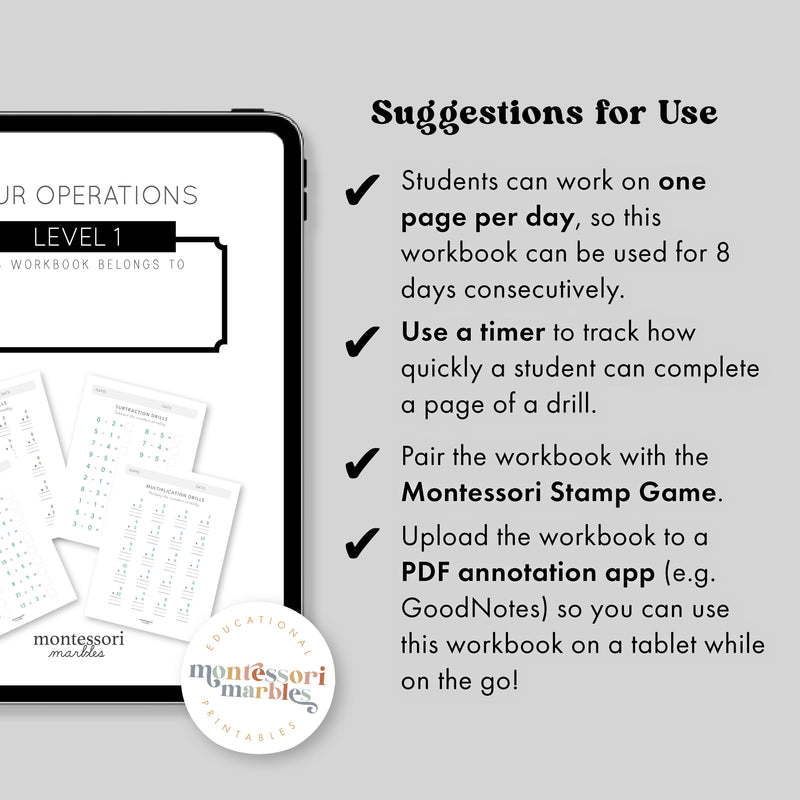 Math Operations Workbook Level 1