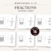 Fraction equivalency pairing cards for elementary math — level 1, ages 6-9