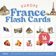 Geography flash cards featuring France landmarks and culture