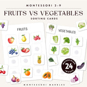 Food science sorting cards distinguishing fruits from vegetables — ages 3-6