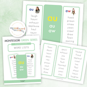 Montessori Green Series Word Lists for Phonogram
