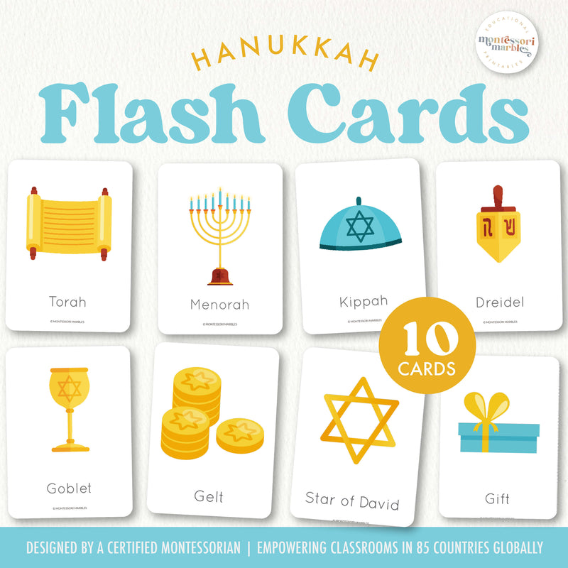 Hanukkah flash cards for holidays and culture — ages 3-6
