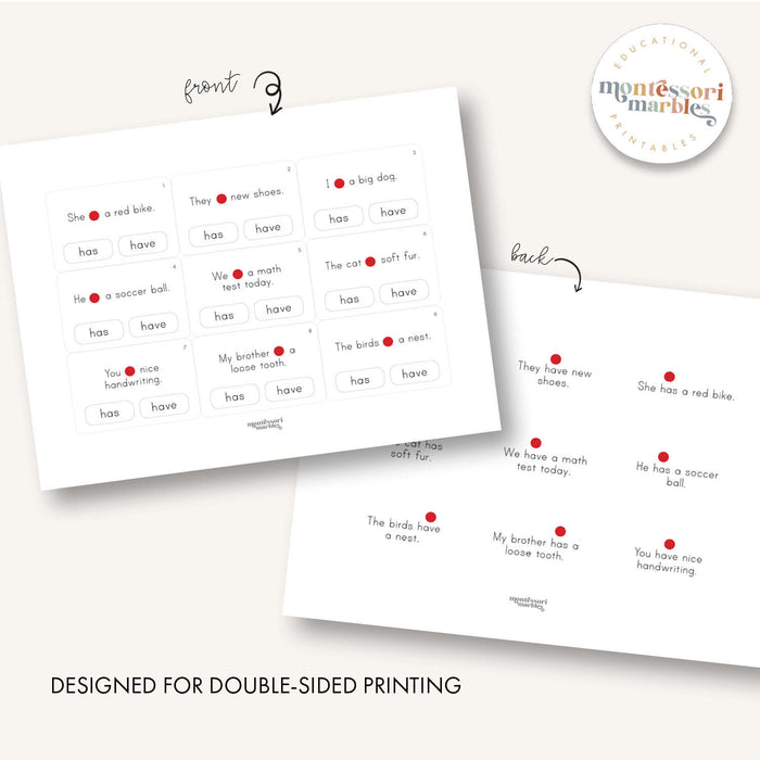 Verbs: Has and Have Clip Cards