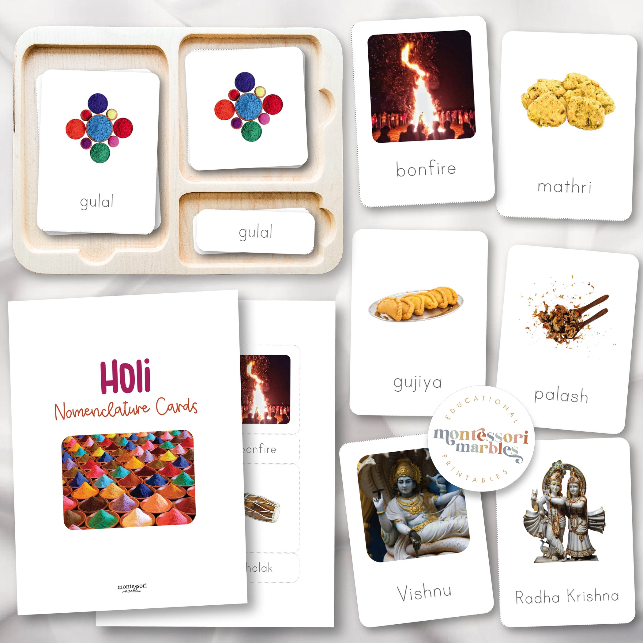 Holi Festival Nomenclature Cards | 8 3-Part Indian Cultural Ages 3-6 ...