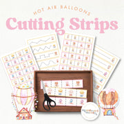 Hot air balloon cutting strips for summer fine motor development