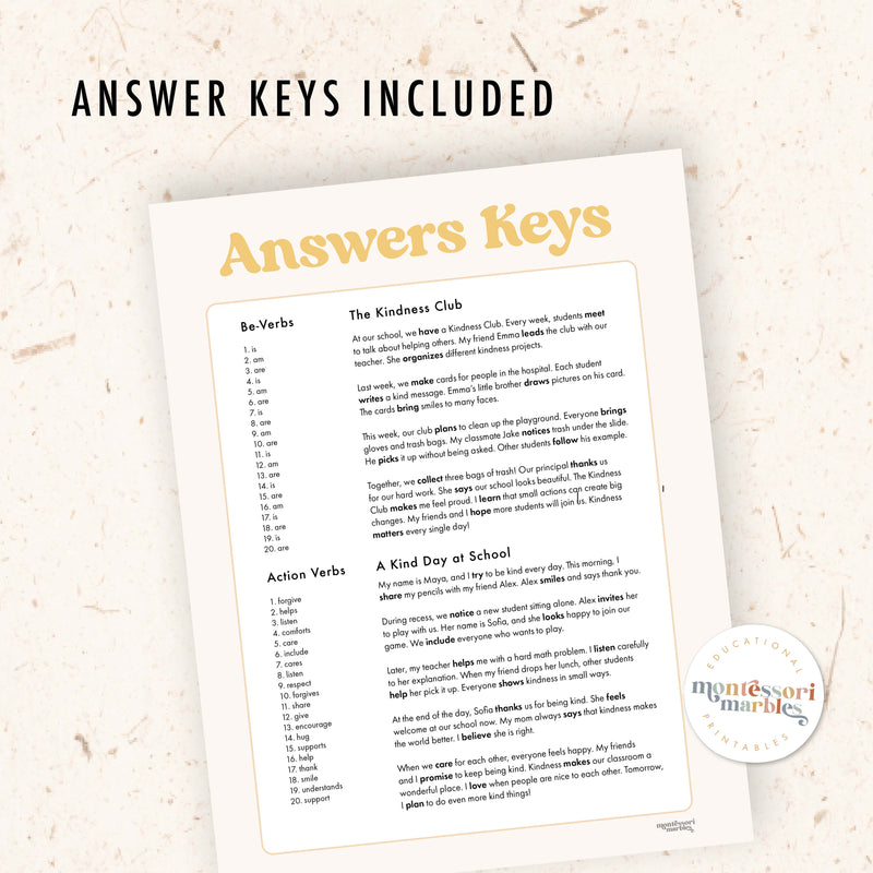 Kindness Verbs Worksheet