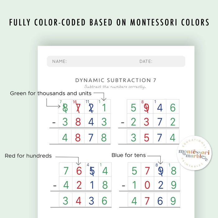 Montessori Subtraction Drills: Complete Workbook Bundle