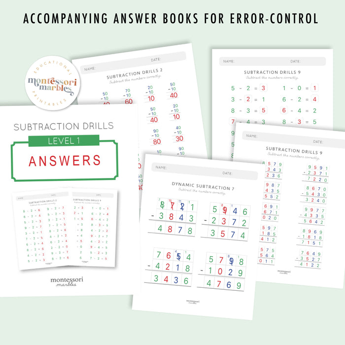 Montessori Subtraction Drills: Complete Workbook Bundle