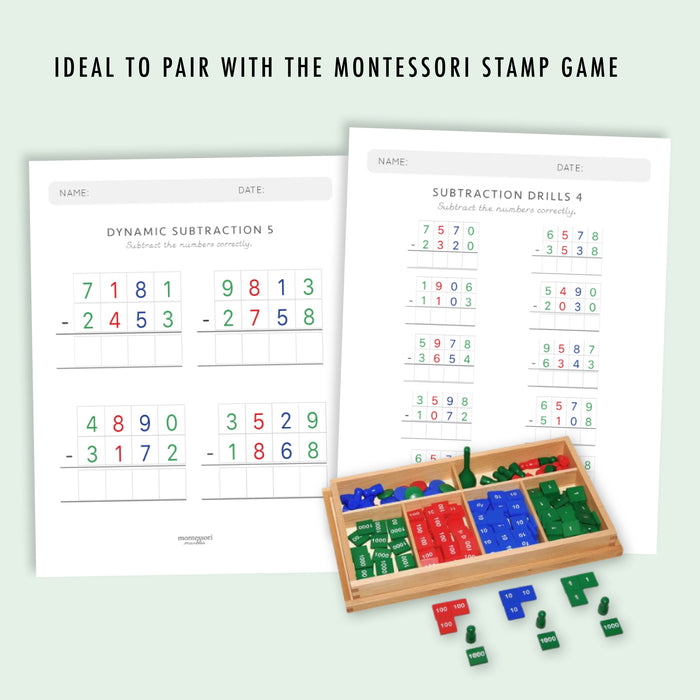 Montessori Subtraction Drills: Complete Workbook Bundle