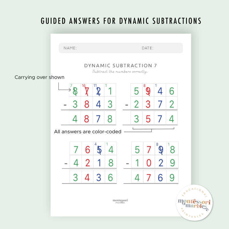 Montessori Subtraction Drills: Complete Workbook Bundle