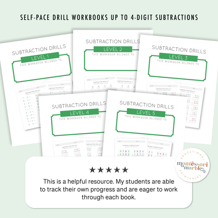 Montessori Subtraction Drills: Complete Workbook Bundle