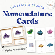 Minerals nomenclature cards with geology labels