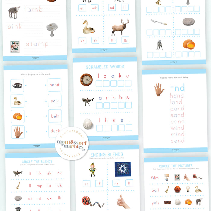 Montessori Blue Series Workbook | Ending Blends