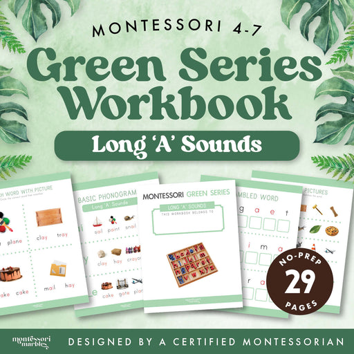 Green Series workbook for long A vowel sound practice — ages 3-6