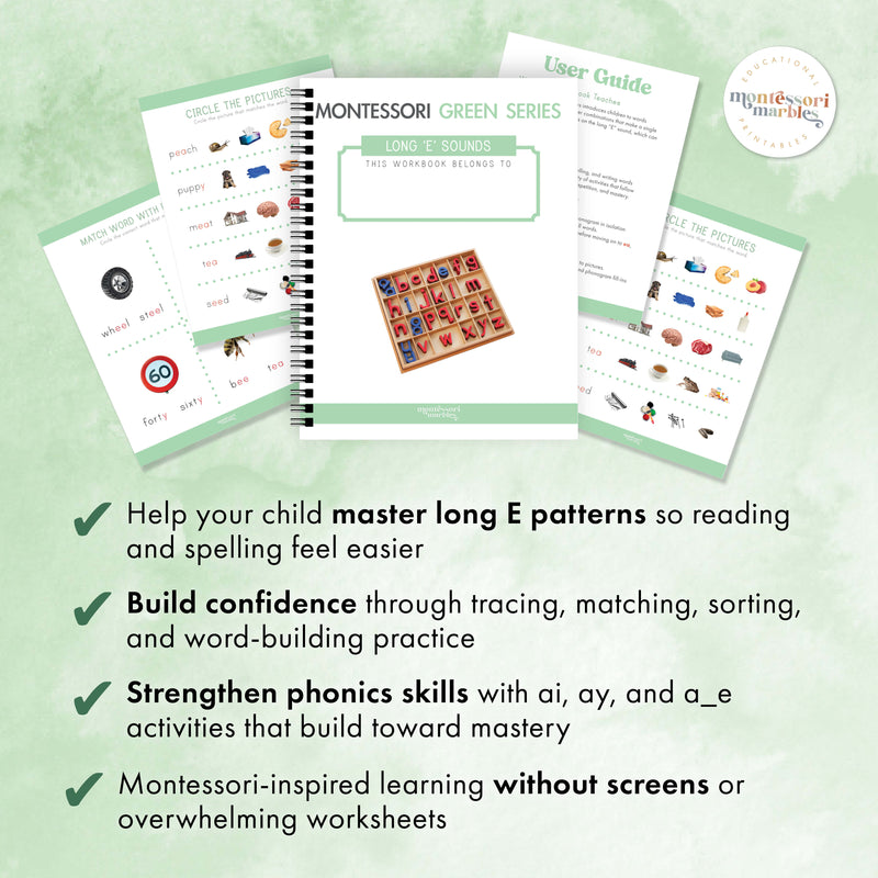 Montessori Green Series Long "E" Workbook