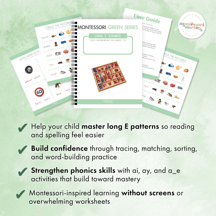 Montessori Green Series Long "E" Workbook