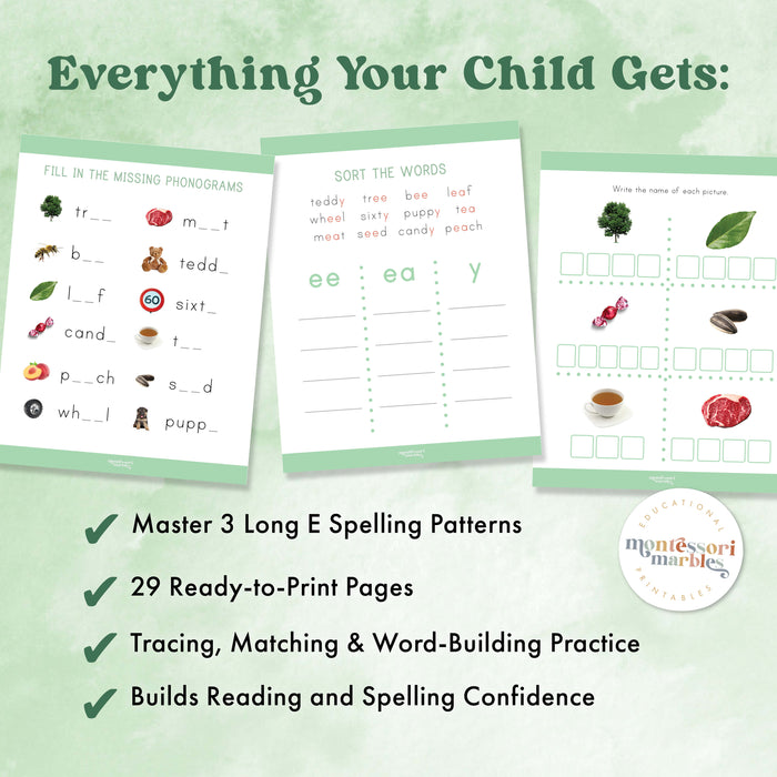 Montessori Green Series Long "E" Workbook