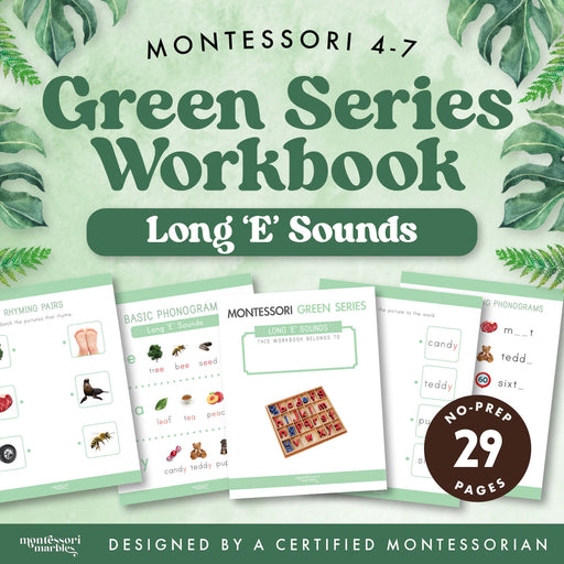 Green Series workbook for long E vowel sound practice — ages 3-6