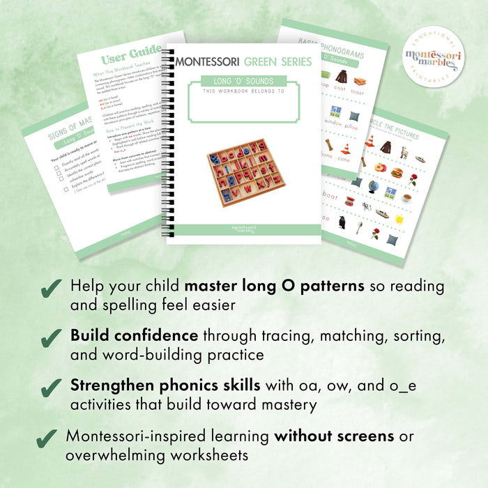 Montessori Green Series Long "O" Workbook