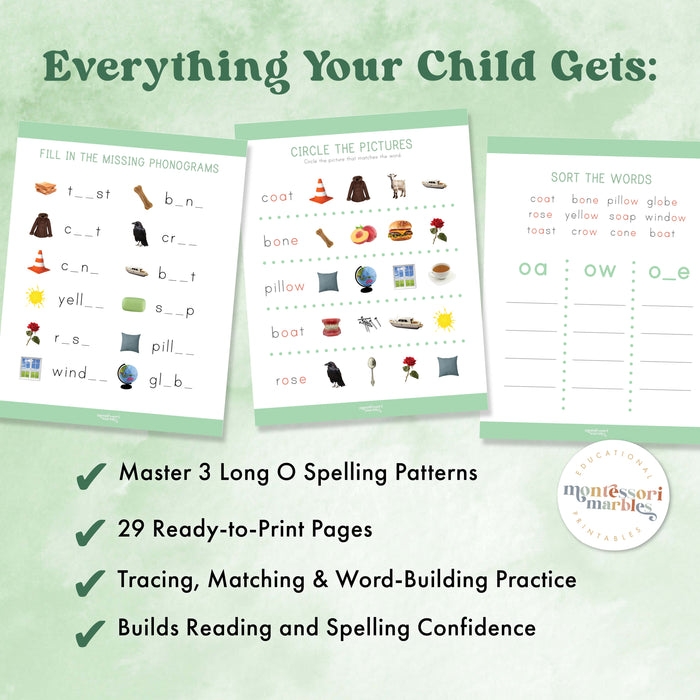 Montessori Green Series Long "O" Workbook