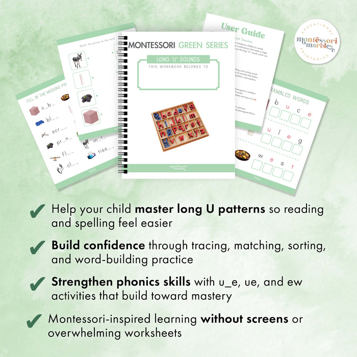 Montessori Green Series Long "U" Workbook
